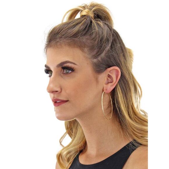 Oversized Textured Metal Hoop Earrings - Picture 2 of 9